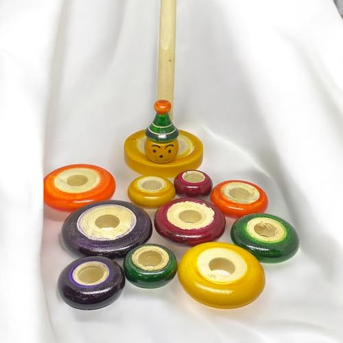 TIPTOP Wooden Colourful Ring Stacker (10 Rings) – Fun & Educational Toy I Safe & Durable I Fine Motor Skills Development I Perfect for Toddlers I Compact & Lightweight ( 1 pcs - Random Colour )