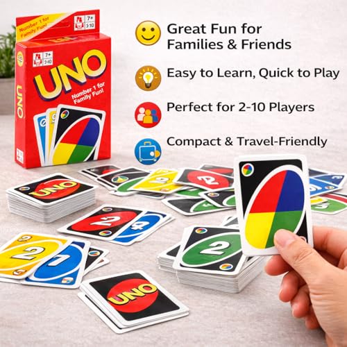 UNO Classic Card Game – 112 Colourful Cards | Fun Family & Party Game | 2–10 Players | Easy to Learn | Ages 7+ | Fast-Paced Colour & Number Matching Game for Kids & Adults