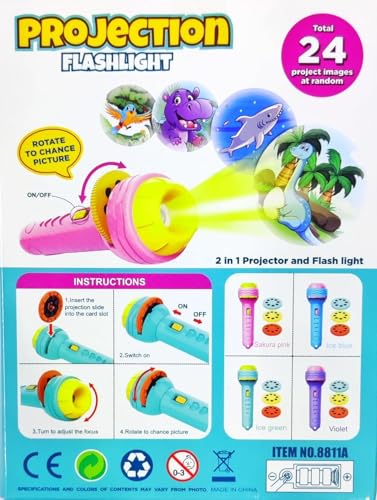 TIPTOP 3 Slides 24 Patterns Mini Projector Torch Toy Slide Flashlight Projector Torch for Kids Projection Light Toy Slide Flashlight Lamp Education Learning Night Light