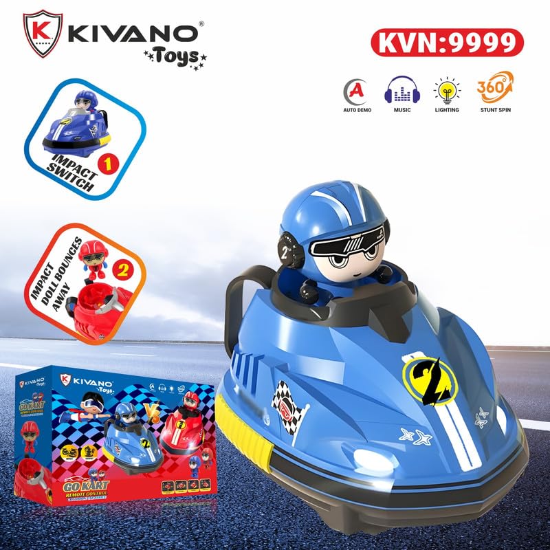 TIPTOP Go Kart Remote Control Cars for Kids – 2 Player RC Ejecting Bumper Cars (2-Pack) | Cartoon Vehicles with Lights & Music, Fast/Slow Speeds, USB Charging