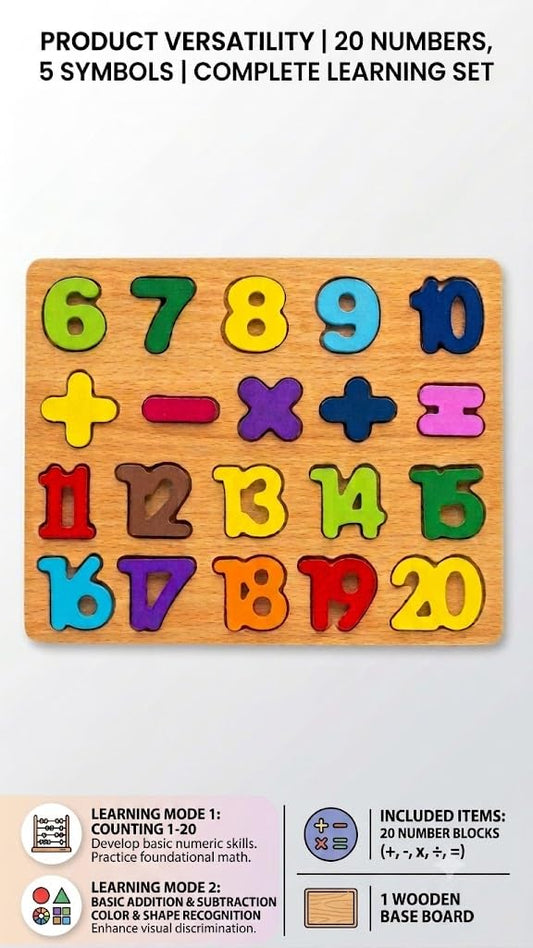 Wooden Number Puzzle 1 to 20 Kids Educational Toy