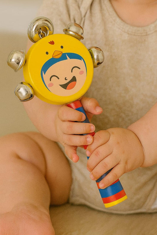 SMILE BABY Colorful Wooden Handle Jingle Bell Rattle Toy