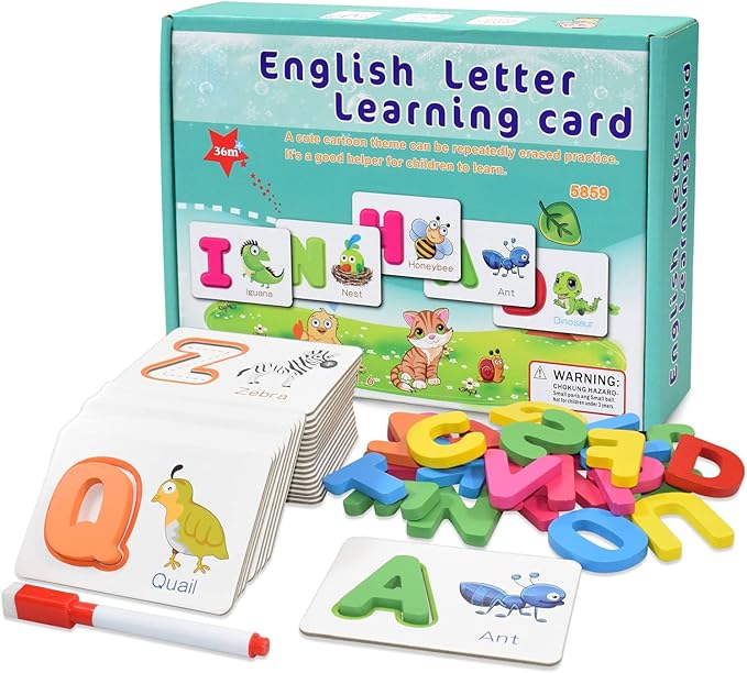 ZIB Wooden Alphabet Learning & Spelling Game: Educational Flash Cards for Kids