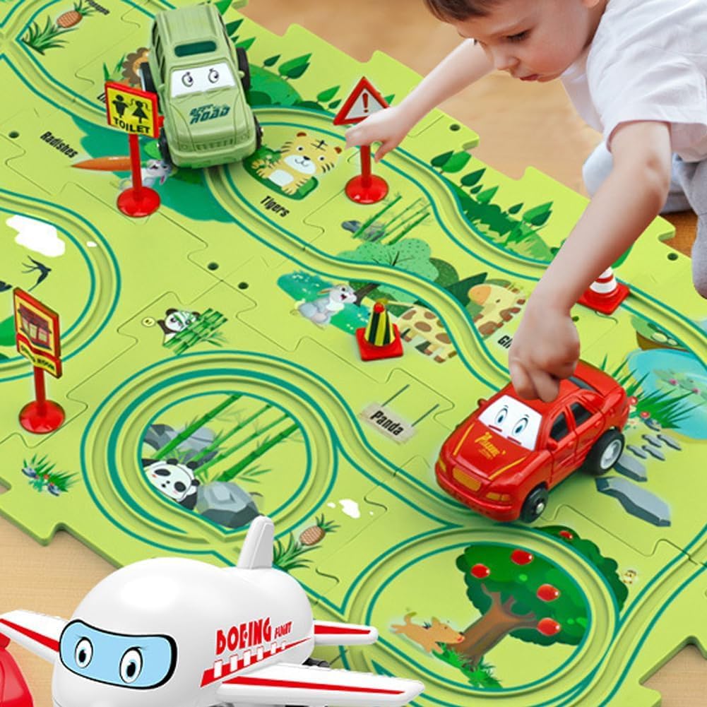 DIY Assembling Electric Trolley Puzzle Track Car Race Set