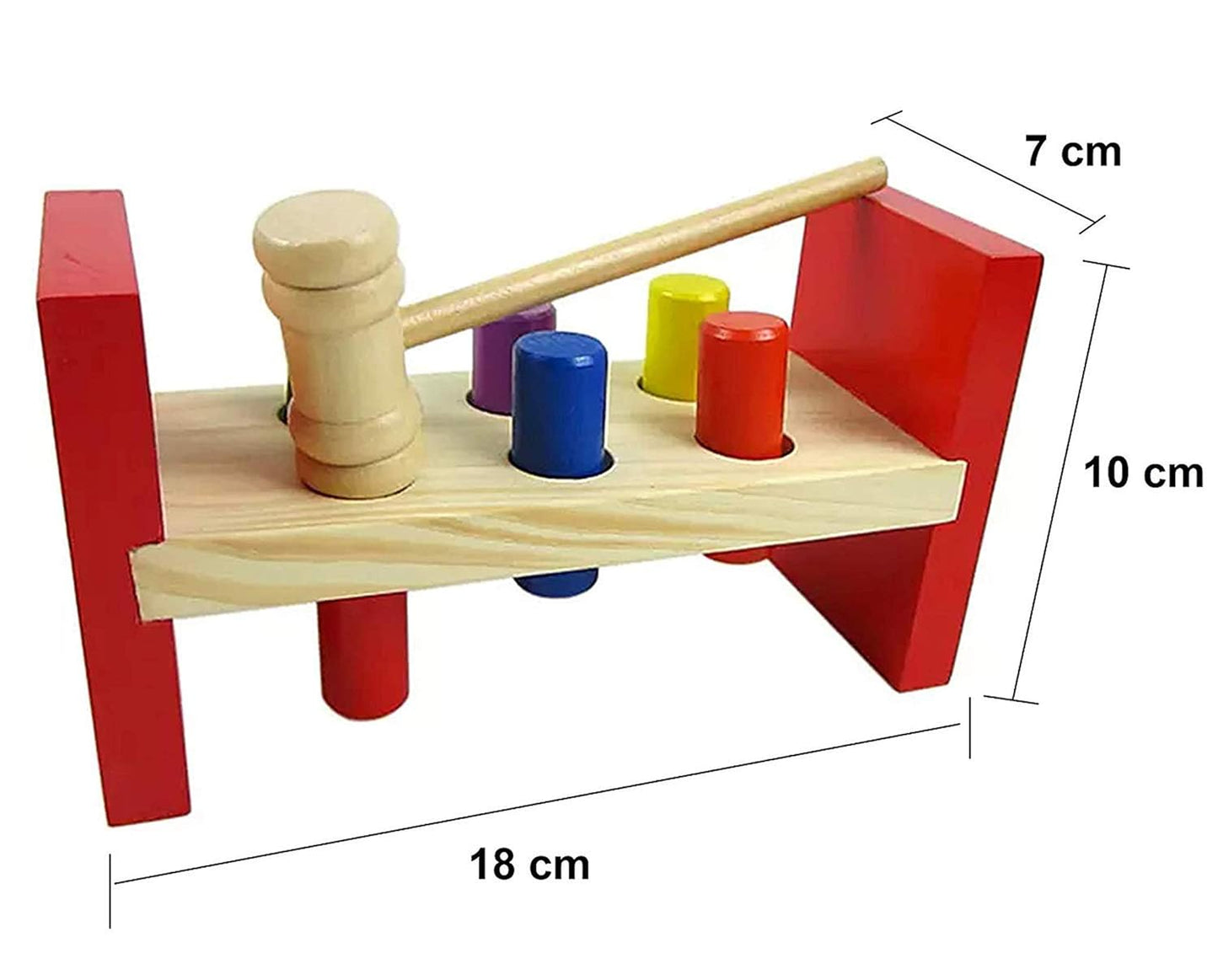 CrazyCrafts Wooden Pounding Bench Toy: Mallet & 6 Pegs for Toddlers' Fun Development