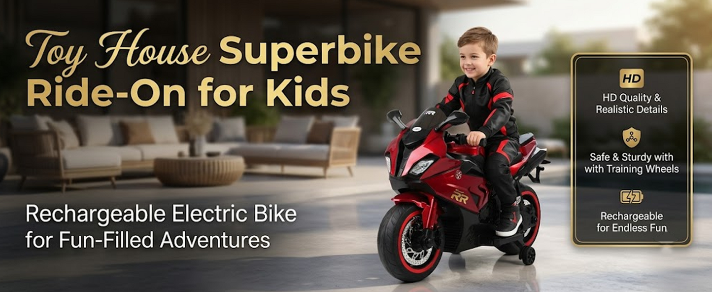Toy House Battery Operated Ride-On Bike for Kids 3 to 8 Years - B018-Metalic Red