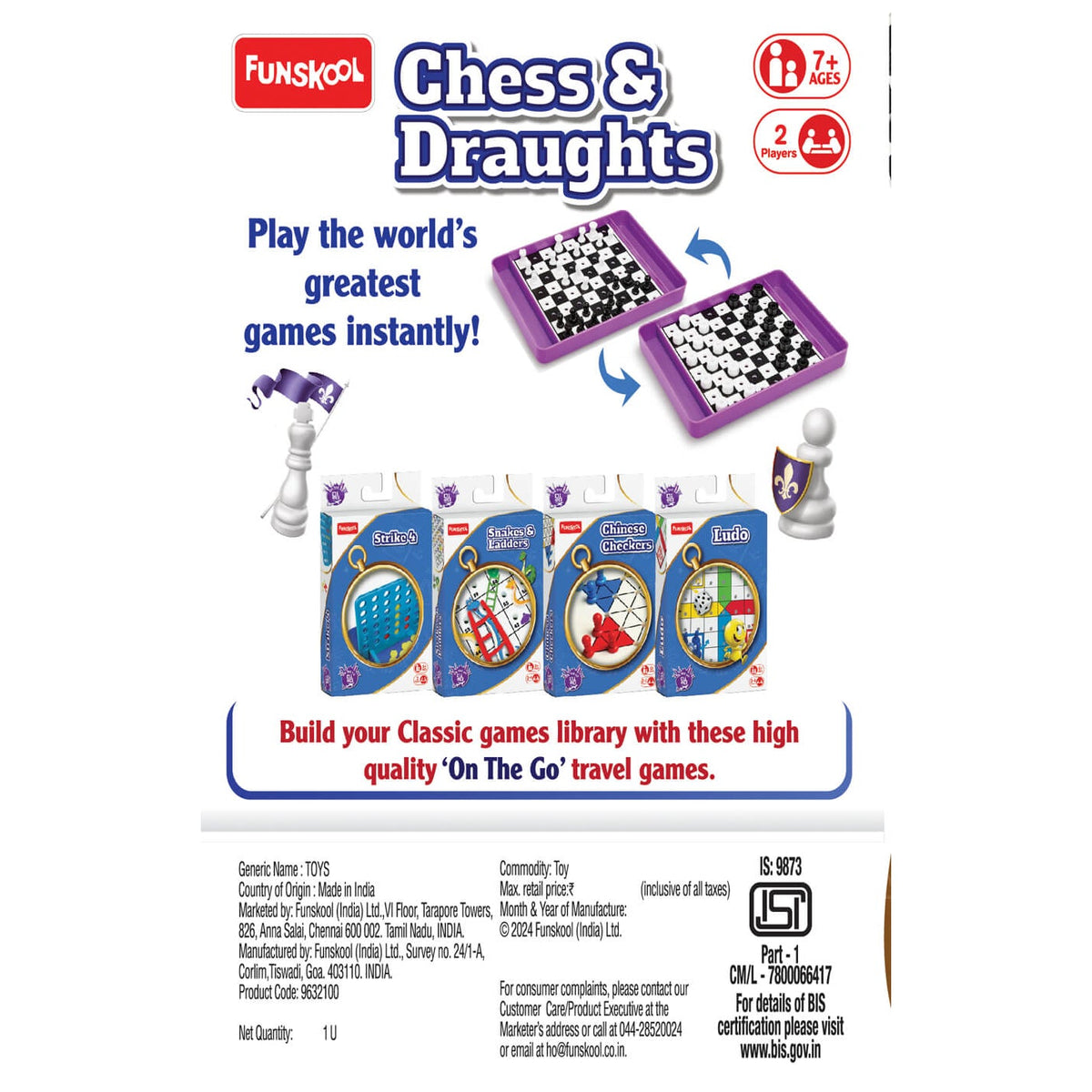 Funskool Travel Chess & Draughts | Folded Compact View