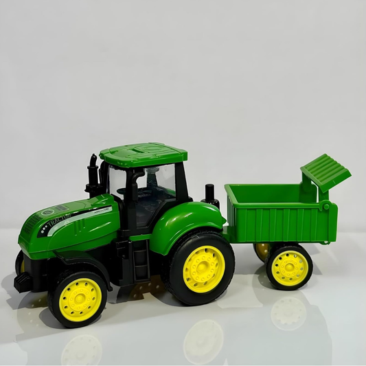 Green Tractor Toy with Trolley for Kids
