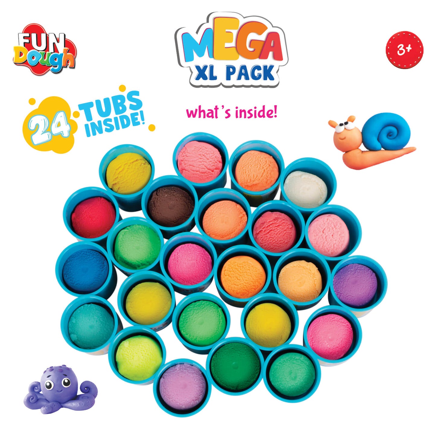 Fundough Mega XL Pack: 24 Vibrant Non-Toxic Play Dough Tubs for Kids