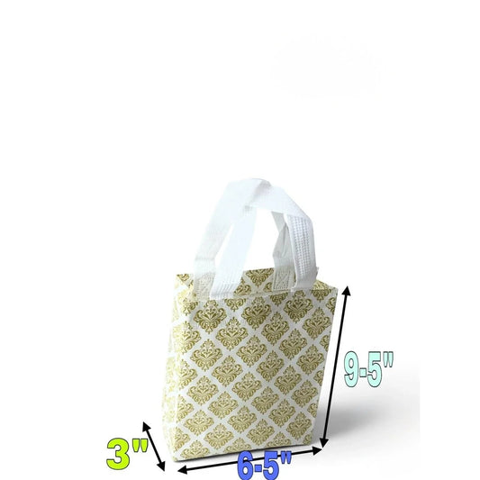 9.5" Carry Bag for Return Gifts, Canvas Fabric Bags for Wedding & Festivals, White-Gold Printed (Small)