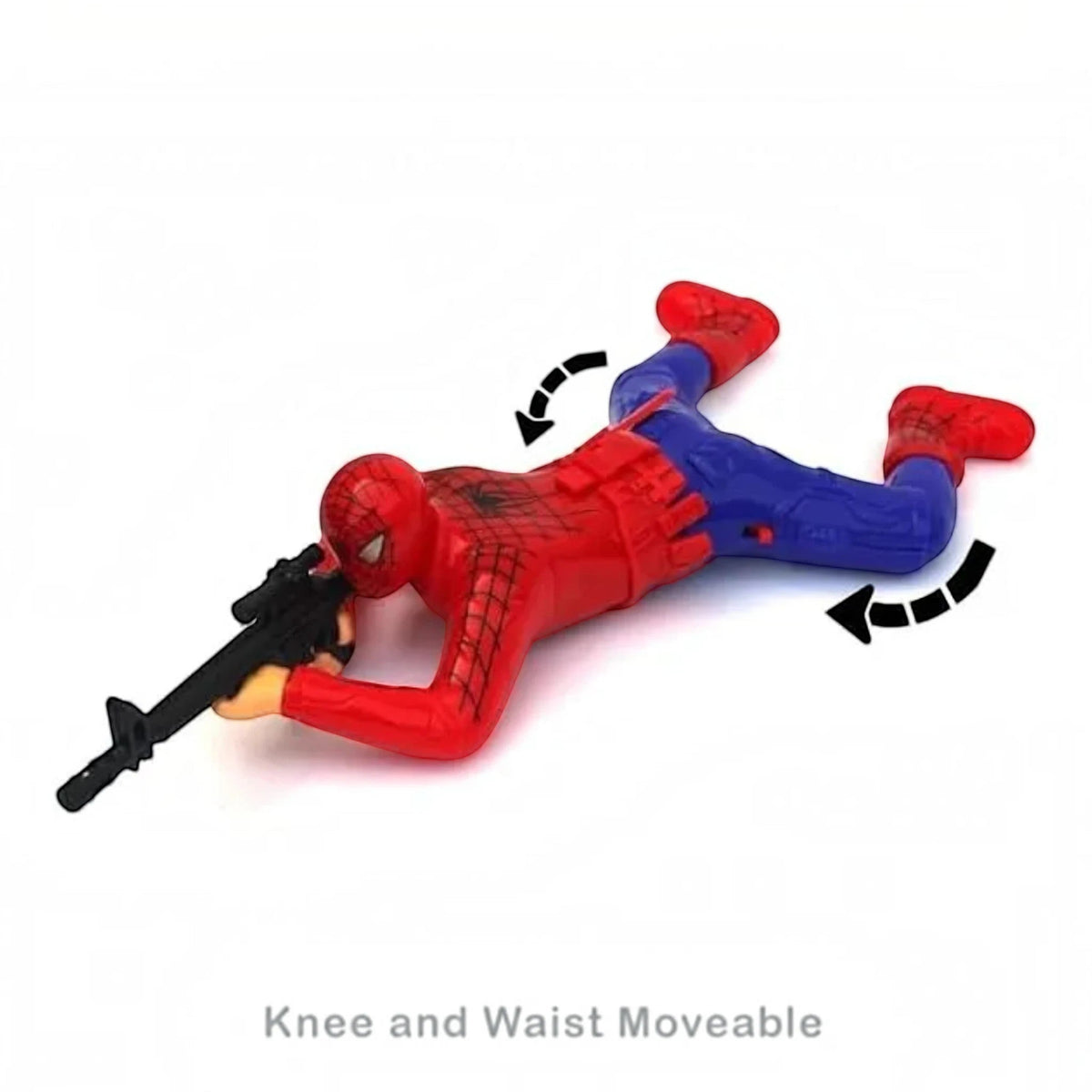TipTop Retail battery-operated Spider-Man action figure in red and blue with a toy rifle and crawling movement