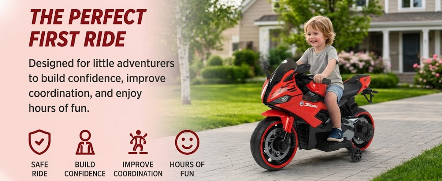 Toy House Battery Operated Ride-On Bike for Kids 2 to 6 Years - B011-Red