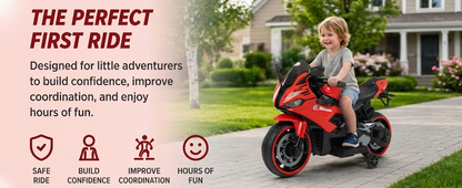 Toy House Battery Operated Ride-On Bike for Kids 2 to 6 Years - B011-Red