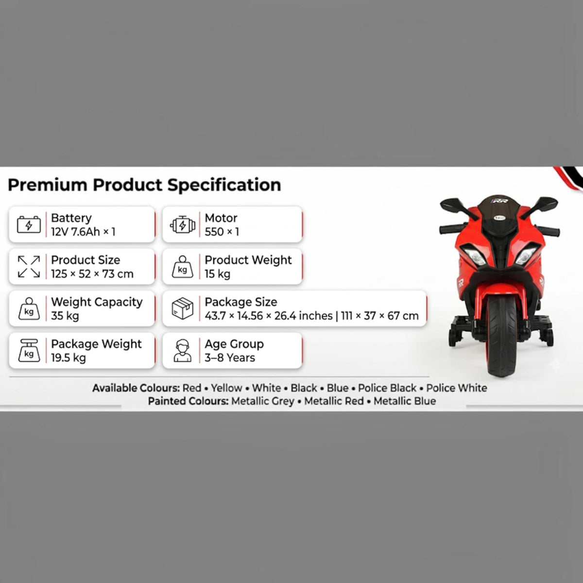 Toy House Battery Operated Ride-On Bike for Kids 3 to 8 Years - B018-Red