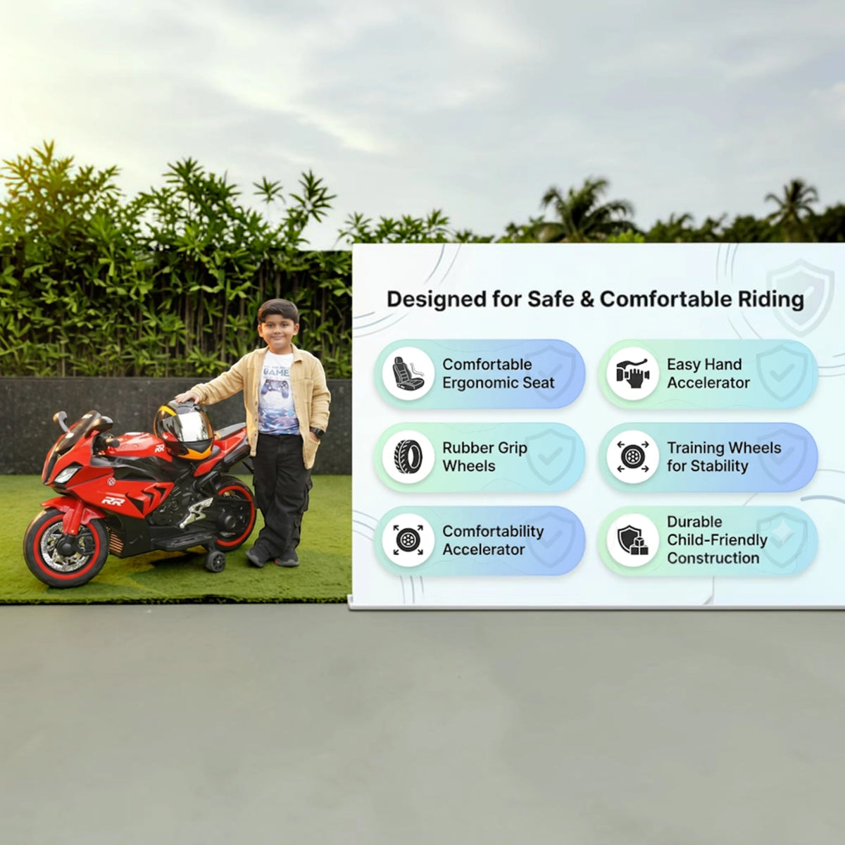 Toy House Battery Operated Ride-On Bike for Kids 3 to 8 Years - B018-Red