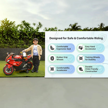 Toy House Battery Operated Ride-On Bike for Kids 3 to 8 Years - B018-Red