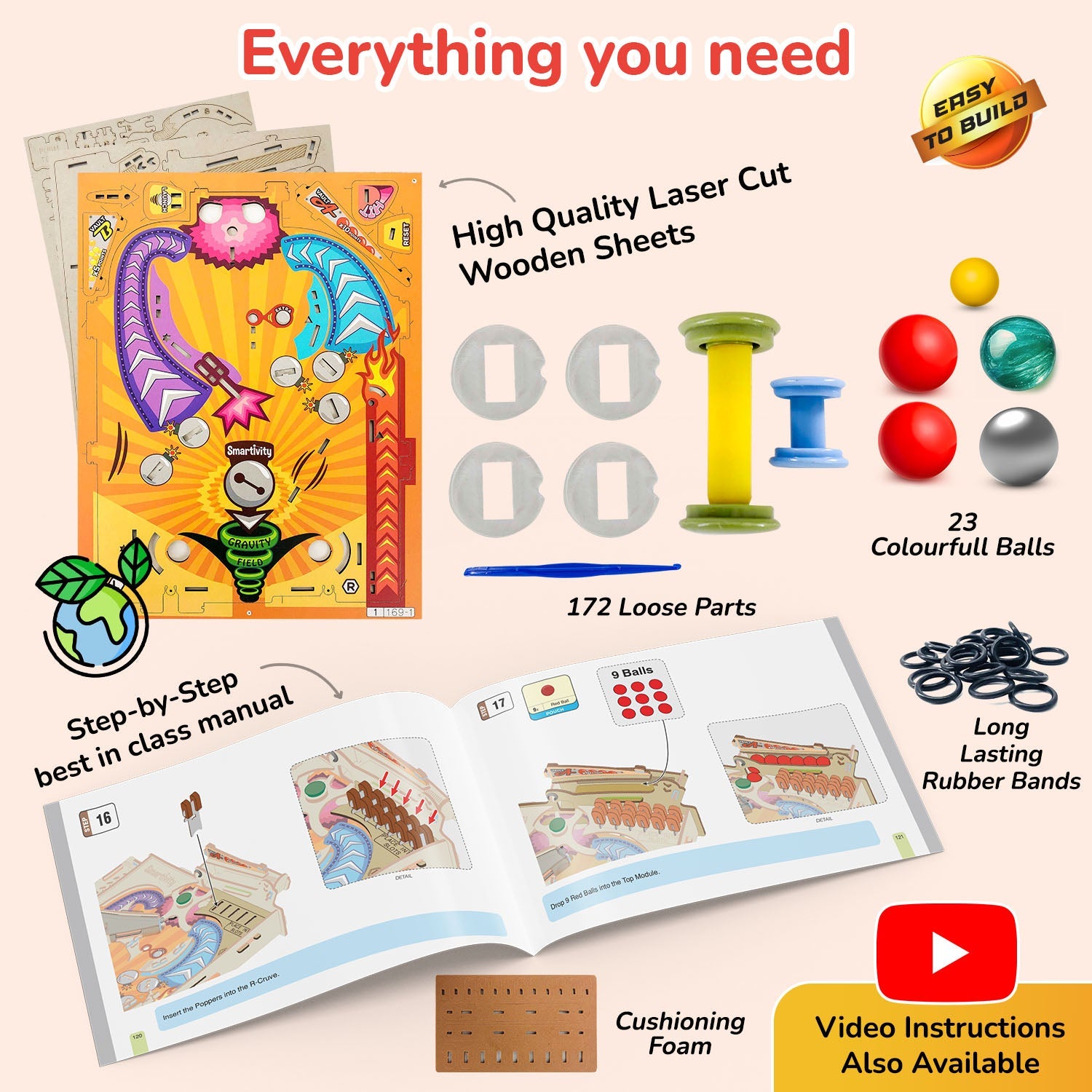 Build Your Own Wooden Pinball Machine: DIY STEM Kit for Kids 8+