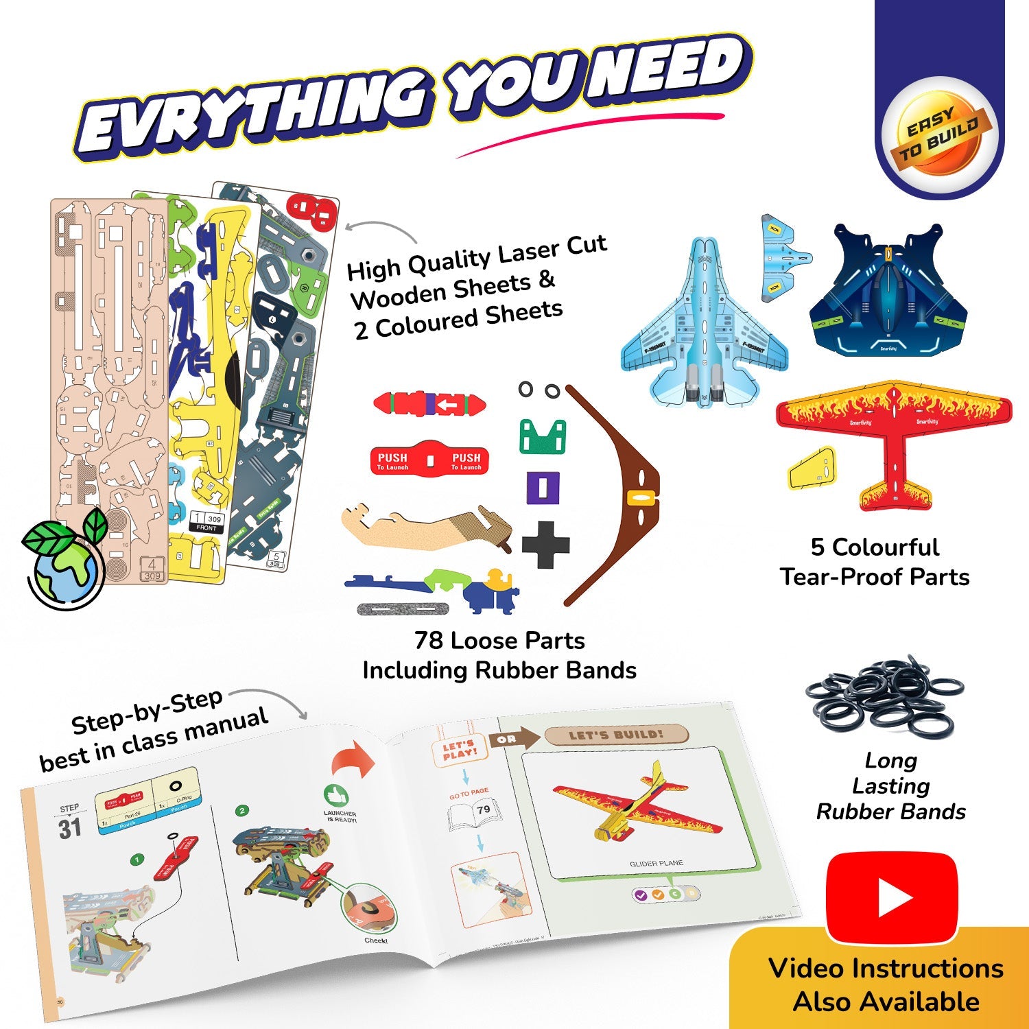 DIY STEM Airplane Launcher Kit: Build Fighter, Glider, Stealth Jets