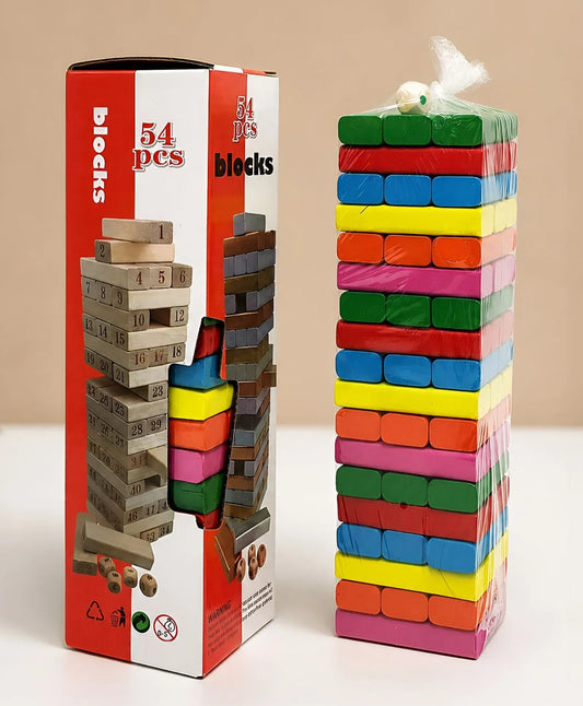 Wooden Stacking Jenga Tower – 54 Pieces Multicolor