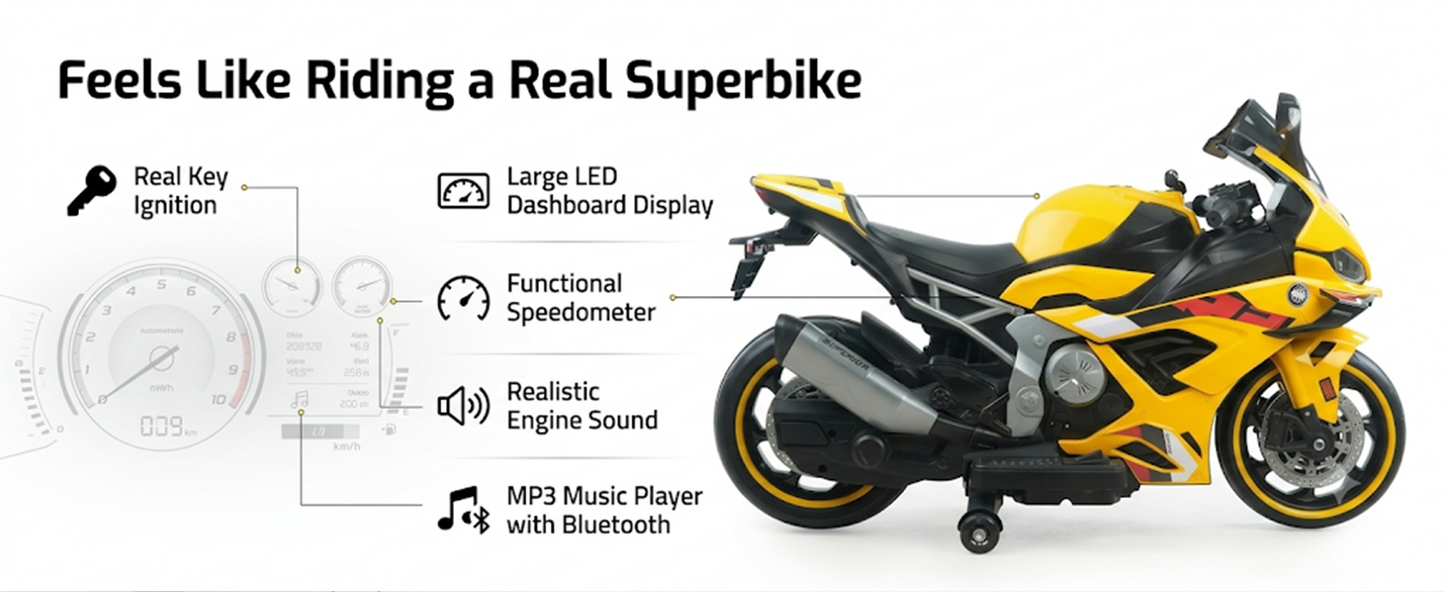 Toy House Battery Operated Ride-On Bike for Kids - B022- Black