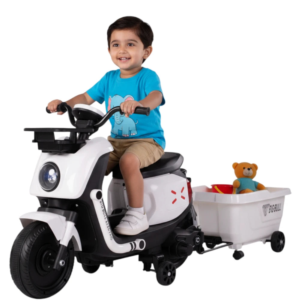 Toy House EV NIU Ride-On Scooter with Trailer for Kids EV06-White - Age 3+
