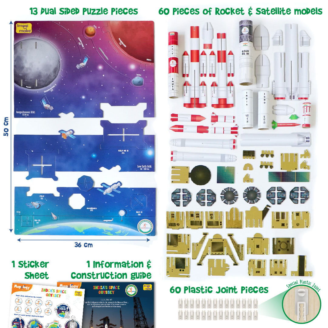 Imagimake Mapology India's Space Odyssey: Educational Rocket Satellite Model Kit & Puzzle
