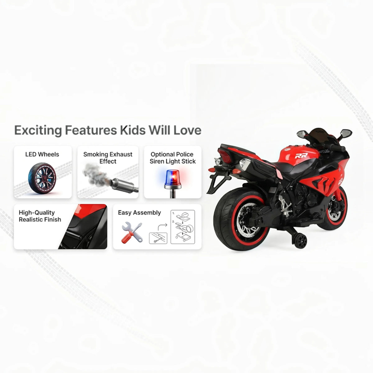 Toy House Battery Operated Ride-On Bike for Kids 3 to 8 Years - B018-Red