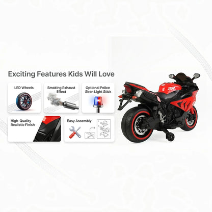 Toy House Battery Operated Ride-On Bike for Kids 3 to 8 Years - B018-Red