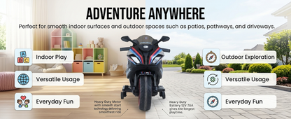 Toy House Battery Operated Ride-On Bike for Kids 3 to 8 Years - B018-Police Black