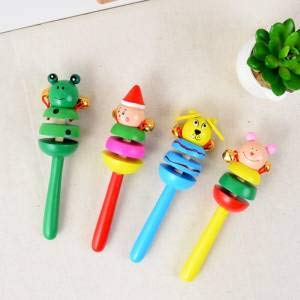 MiMi Wooden Cartoon Rabbit Frog Rattle Bell Baby Toy