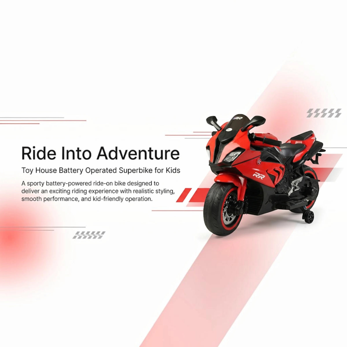 Toy House Battery Operated Ride-On Bike for Kids 3 to 8 Years - B018-Red