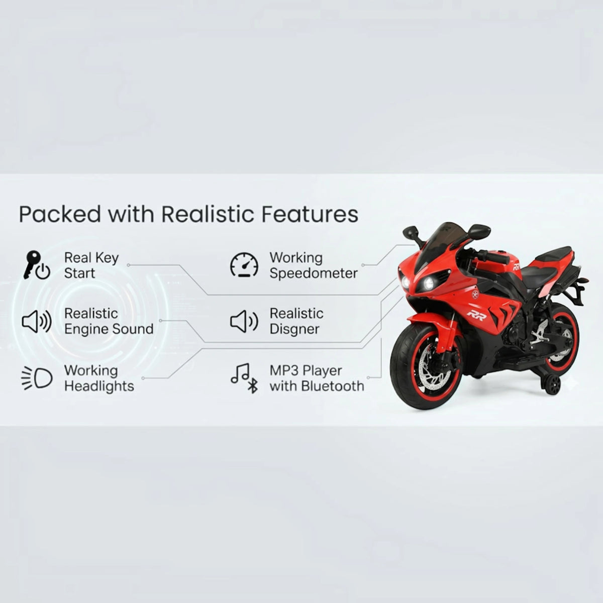 Toy House Battery Operated Ride-On Bike for Kids 3 to 8 Years - B018-Red