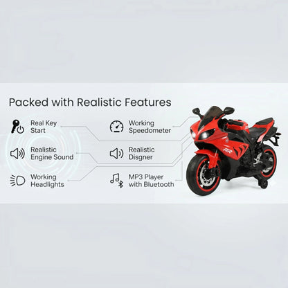 Toy House Battery Operated Ride-On Bike for Kids 3 to 8 Years - B018-Red