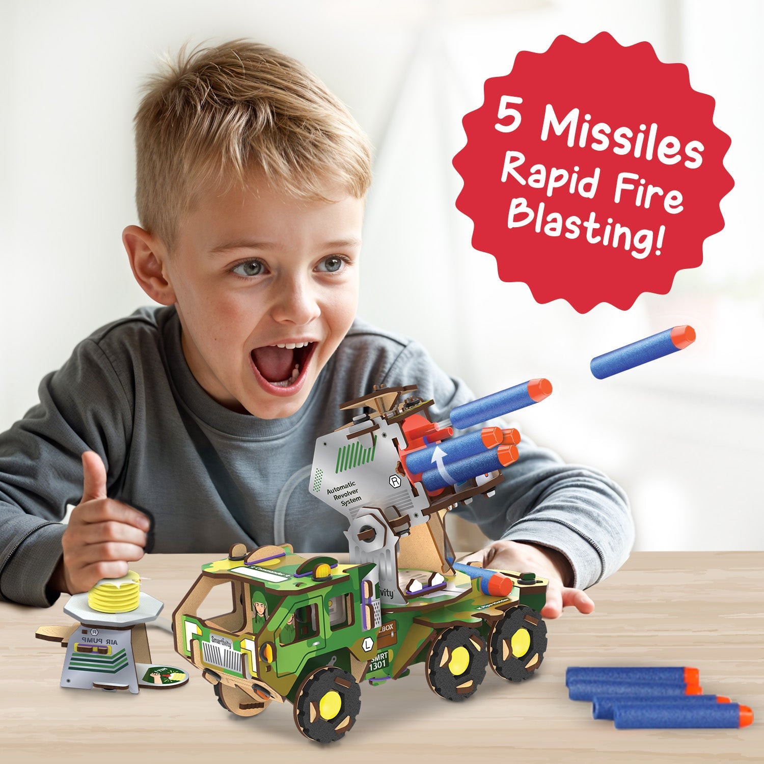 STEM Air-Powered Missile Truck Construction Toy Kit - Ages 8-14 Years