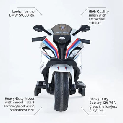 Toy House Battery Operated Ride-On Bike for Kids 3 to 8 Years - B018-Police White