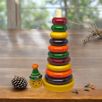 TIPTOP Wooden Colourful Ring Stacker (10 Rings) – Fun & Educational Toy I Safe & Durable I Fine Motor Skills Development I Perfect for Toddlers I Compact & Lightweight ( 1 pcs - Random Colour )