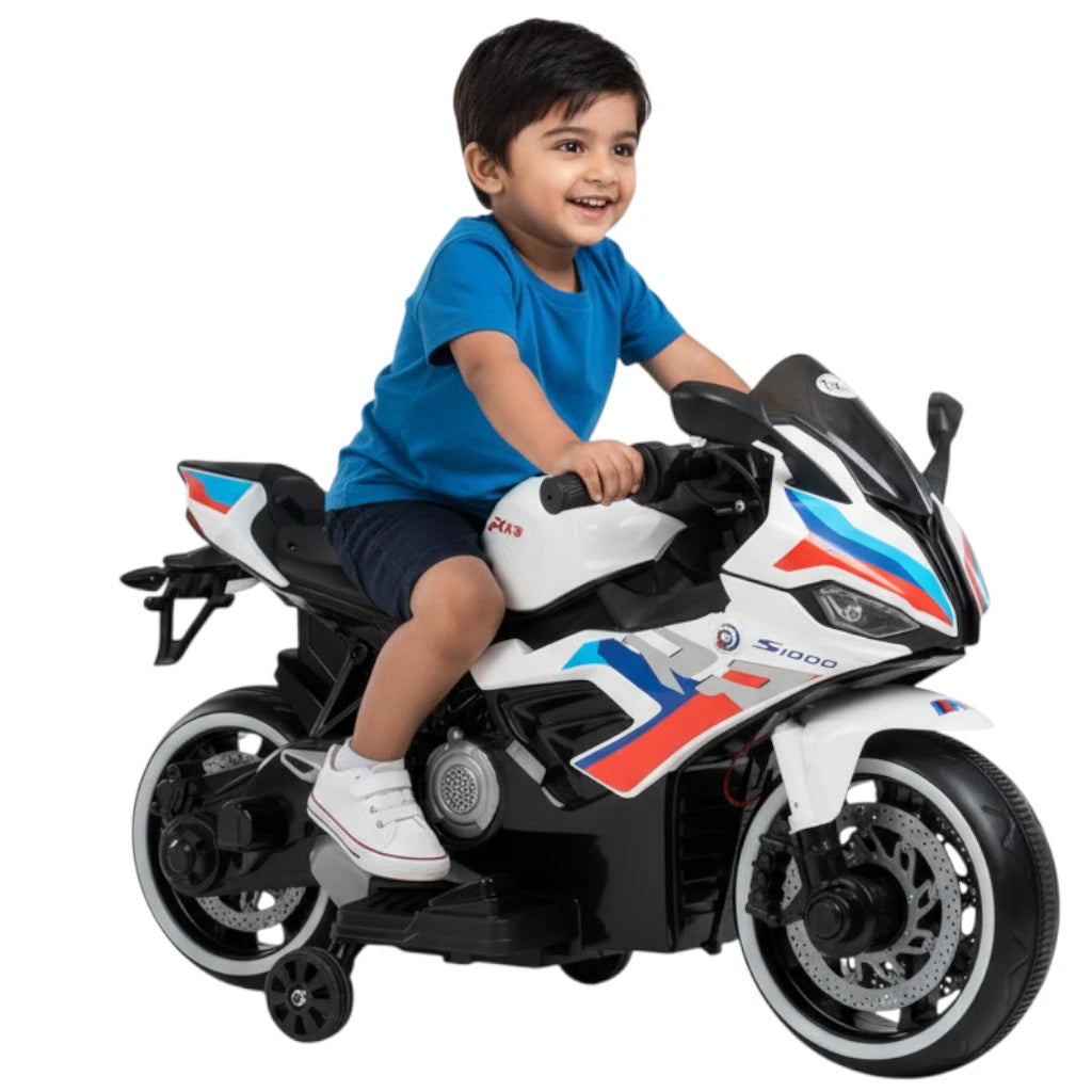 Toy House Battery Operated Ride-On Bike for Kids 2 to 6 Years - B011-White