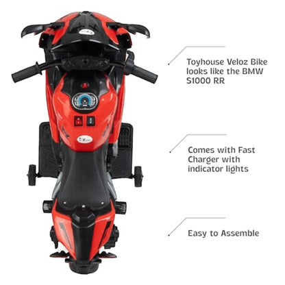 Toy House Battery Operated Ride-On Bike for Kids 2 to 6 Years - B011-Red