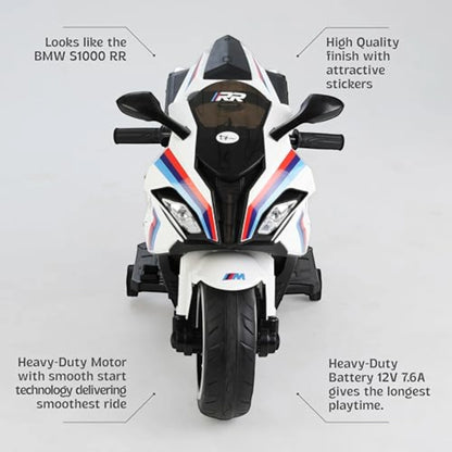 Toy House Battery Operated Ride-On Bike for Kids 3 to 8 Years - B018-White