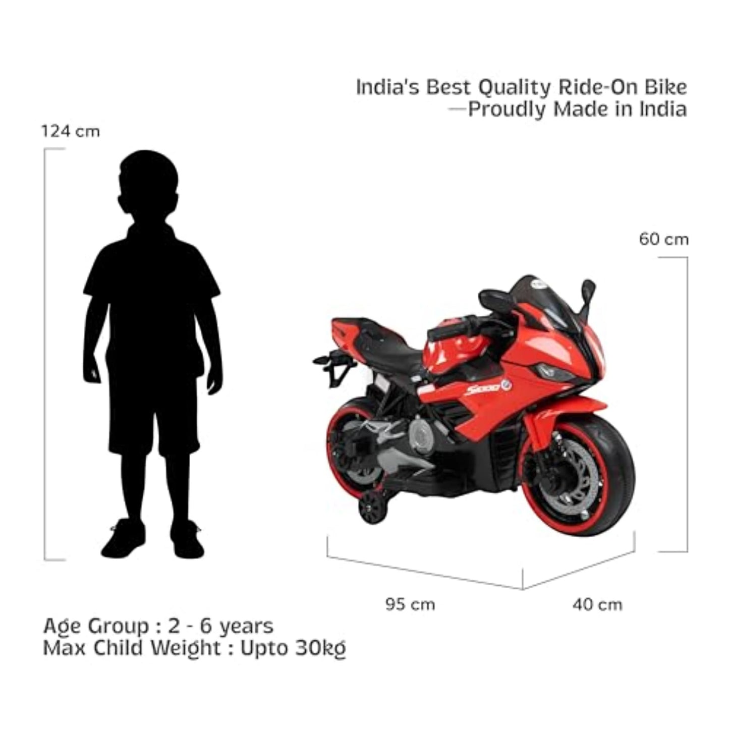 Toy House Battery Operated Ride-On Bike for Kids 2 to 6 Years - B011-Red