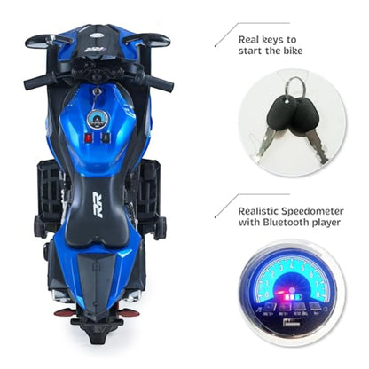 Toy House Battery Operated Ride-On Bike for Kids 3 to 8 Years - B018-Metalic Blue