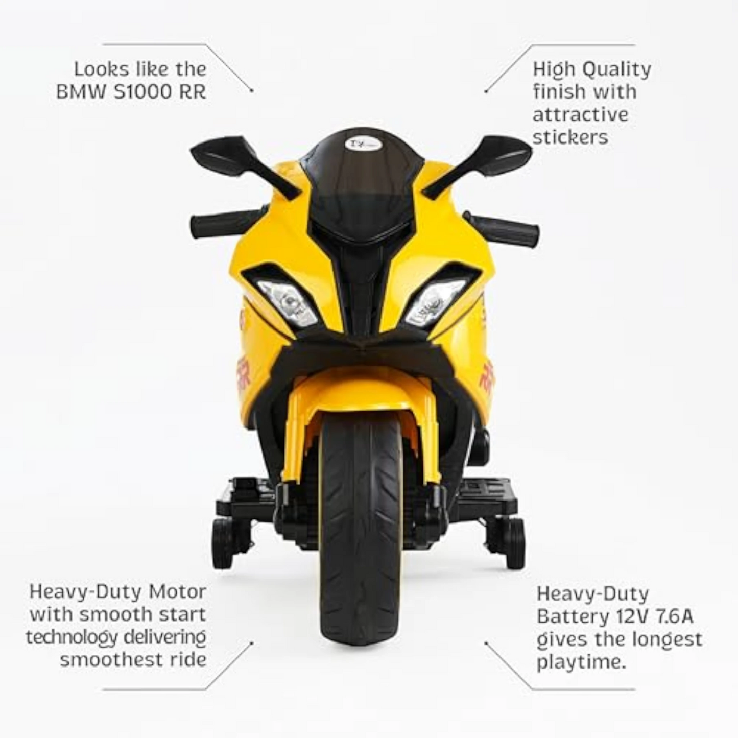 Toy House Battery Operated Ride-On Bike for Kids 3 to 8 Years - B018-Yellow