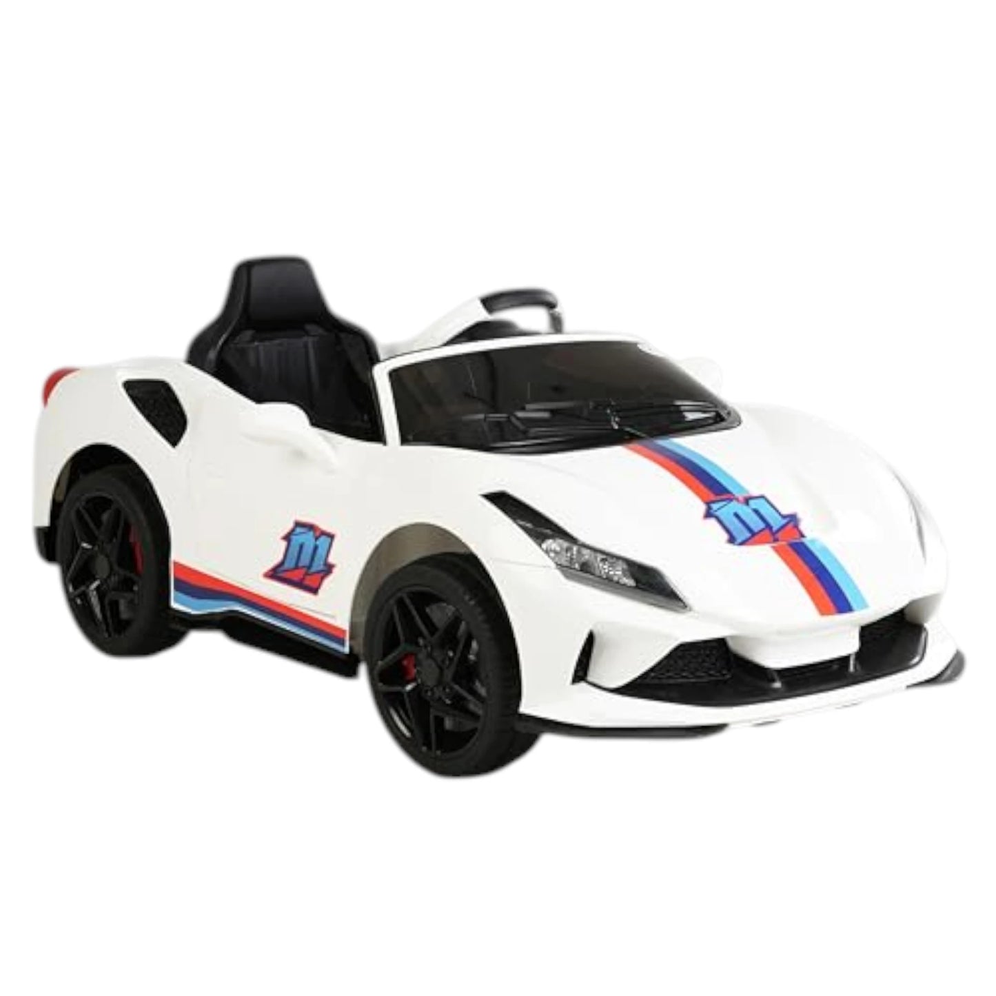 Toy House Battery Operated Ride-On Car for Kids - White With Sticker