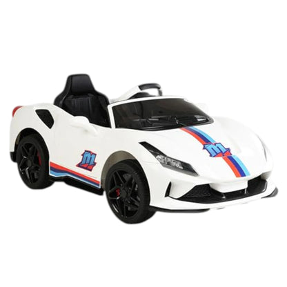 Toy House Battery Operated Ride-On Car for Kids - White With Sticker