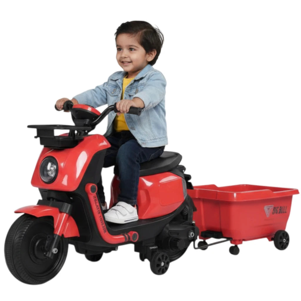 Toy House EV NIU Ride-On Scooter with Trailer for Kids EV06-Red - Age 3+