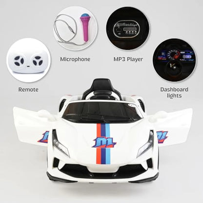 Toy House Battery Operated Ride-On Car for Kids - White With Sticker