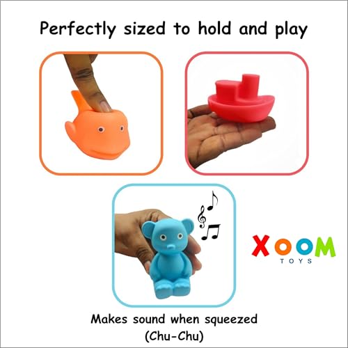 TIPTOP Rubber Floating Bath Toys for Babies & Kids | Colourful Aquatic Animal Chu Chu Toys | Safe & Squeezable Sound Toys for Bath time & Water Play | Pack of 6