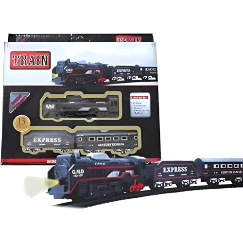 TIPTOP Smoking Train Battery Operated Electric Train Set, 13 Pieces with Lights and Sound, Express Locomotive with Track