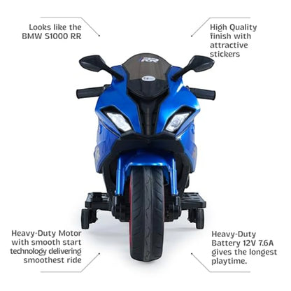 Toy House Battery Operated Ride-On Bike for Kids 3 to 8 Years - B018-Metalic Blue