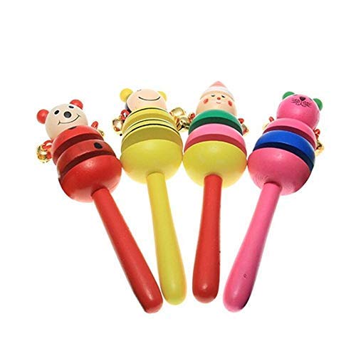 MiMi Wooden Cartoon Rabbit Frog Rattle Bell Baby Toy